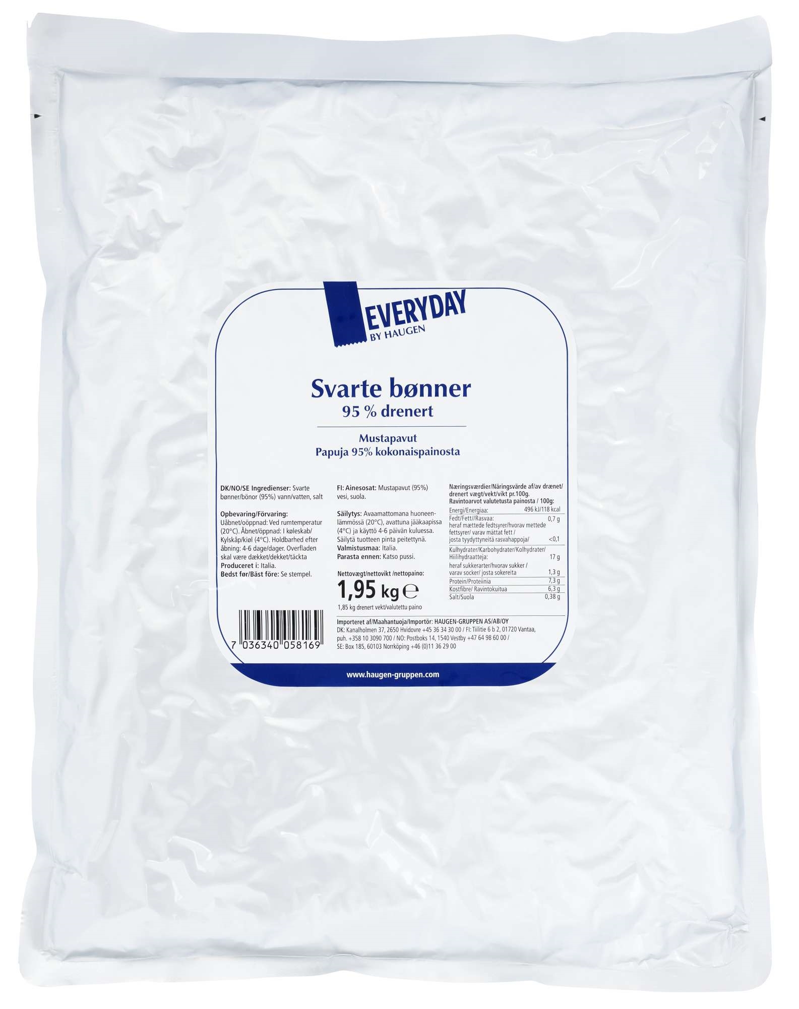 Svarte bønner 95% drenert  1,95kg