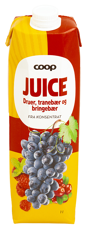 Coop pluss bringebær/drue 1l