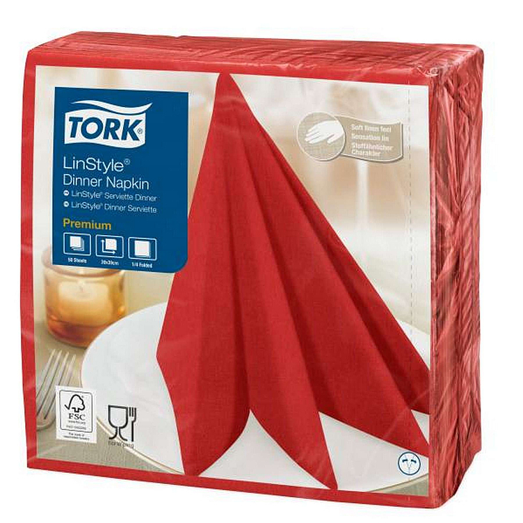 Middagsserviett linstyle rød 39cm 4f   50stk