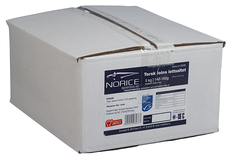 Torskeloin lettsaltet 10% glasering 140g   5kg