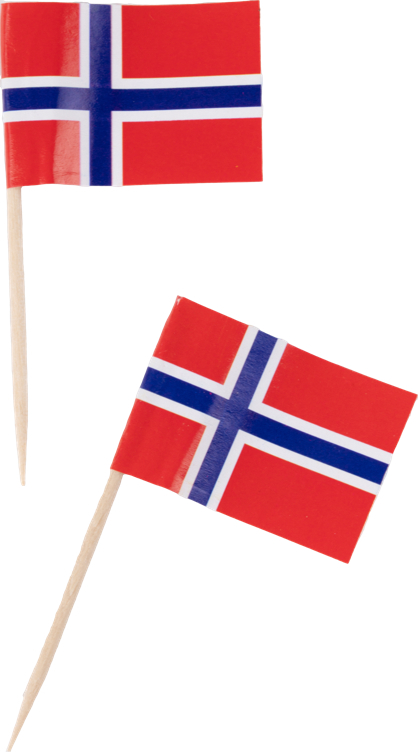 Norske flagg på trepinne pk  144stk