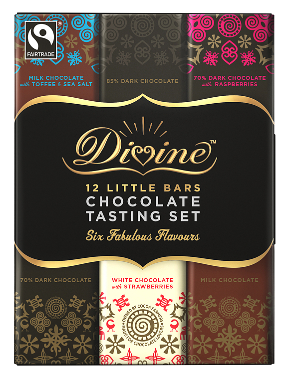 Divine fairtrade chocolate tasting set 12 småsjokolade  180g