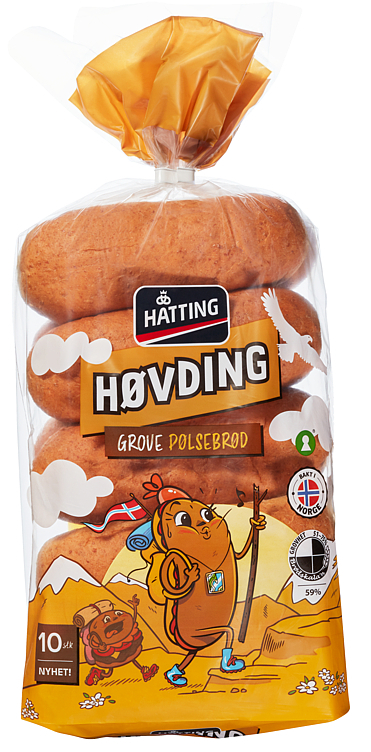 Høvding grove pølsebrød 40gx10stk  400g