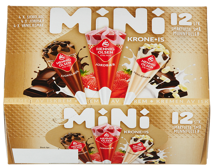 Krone-is mini jordb./sjoko./vaniljesmak  12pk   340ml
