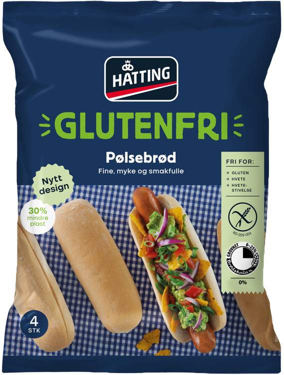 Glutenfri pølsebrød 65gx4stk